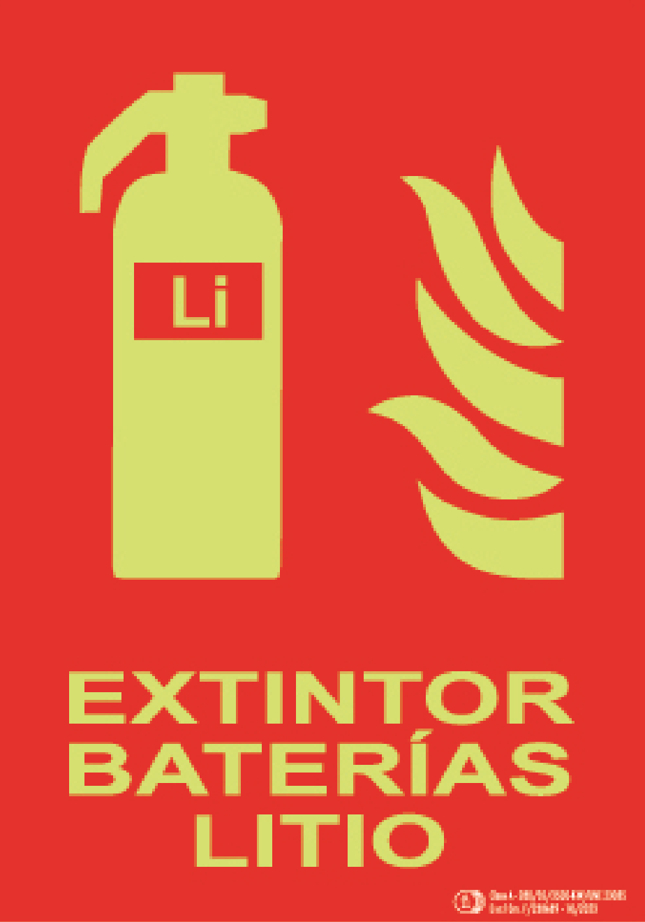 Señal / Cartel de Extintor para Baterías de Litio luminiscente. Clase A - Imagen 2