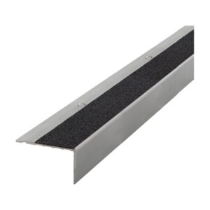 Perfil escalera aluminio anodizado — huella 68 mm · contrahuella 30 mm · tira negra 40 mm