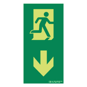 Señal / Cartel de flecha abajo con figura vertical fotoluminiscente