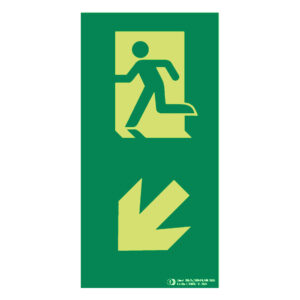 Señal / Cartel de flecha abajo-derecha con figura vertical fotoluminiscente