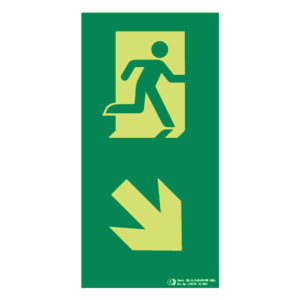 Señal / Cartel de flecha abajo-izquierda con figura vertical fotoluminiscente