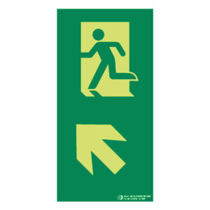 Señal / Cartel de flecha arriba-derecha con figura vertical fotoluminiscente