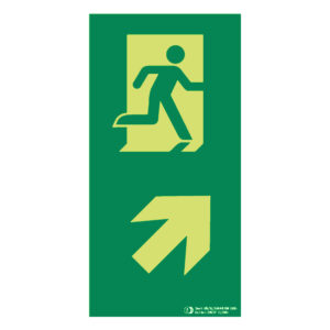 Señal / Cartel de flecha arriba-izquierda con figura vertical fotoluminiscente