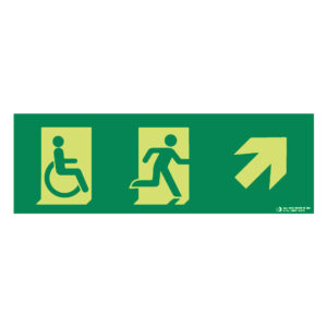 Señal / Cartel de flecha abajo-derecha con figura (grande) fotoluminiscente