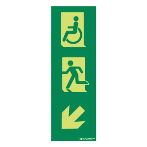 Señal / Cartel de flecha abajo-izquierda con figura (grande v2) fotoluminiscente