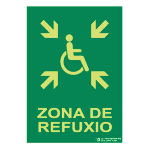 Señal / Cartel de zONA DE REFUXIO (gallego) fotoluminiscente