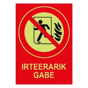 Señal / Cartel de iRTEERARIK GABE (euskera negativo) fotoluminiscente