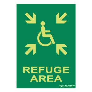 Señal / Cartel de rEFUGE AREA (inglés) fotoluminiscente