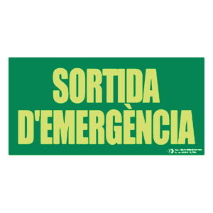Señal / Cartel de sORTIDA D'EMERGÈNCIA literal fotoluminiscente