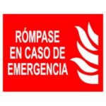 Cartel / Señal luminiscente «Rómpase en caso de emergencia»