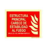 Cartel / Señal luminiscente «Estructura principal carece de estabilidad al fuego»