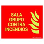 Cartel / Señal luminiscente «Sala grupo contra incendios»