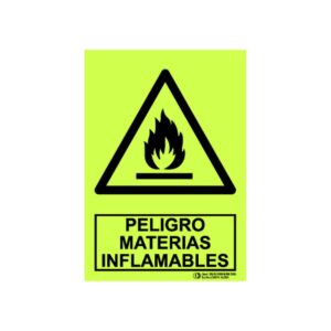 Cartel fotoluminiscente «Peligro materias inflamables»