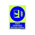 Cartel fotoluminiscente «Puerta cortafuegos mantener cerrada»