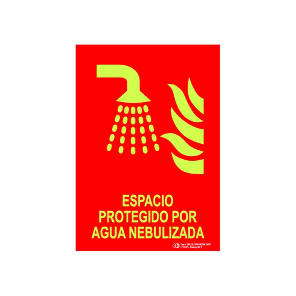 Cartel / Señal luminiscente «Espacio protegido por sistema de extinción agua nebulizada»