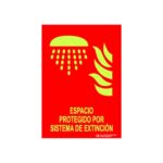 Cartel / Señal luminiscente «Espacio protegido por sistema de extinción»