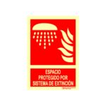 Cartel / Señal luminiscente «Espacio protegido por sistema de extinción»