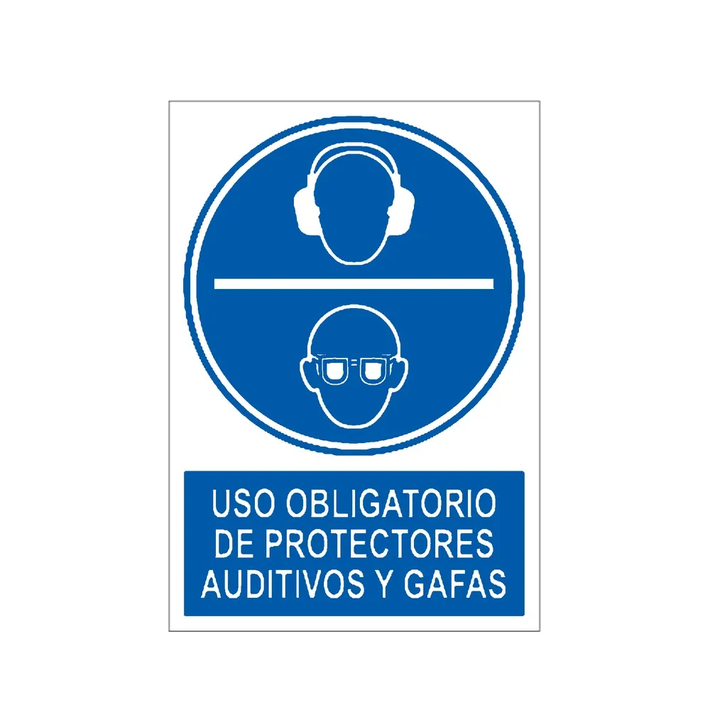 Señal / Cartel de Uso obligatorio de protectores auditivos y gafas