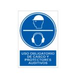 Señal / Cartel de Uso obligatorio de casco y protectores auditivos