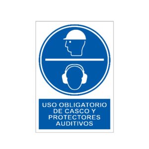 Señal / Cartel de Uso obligatorio de casco y protectores auditivos