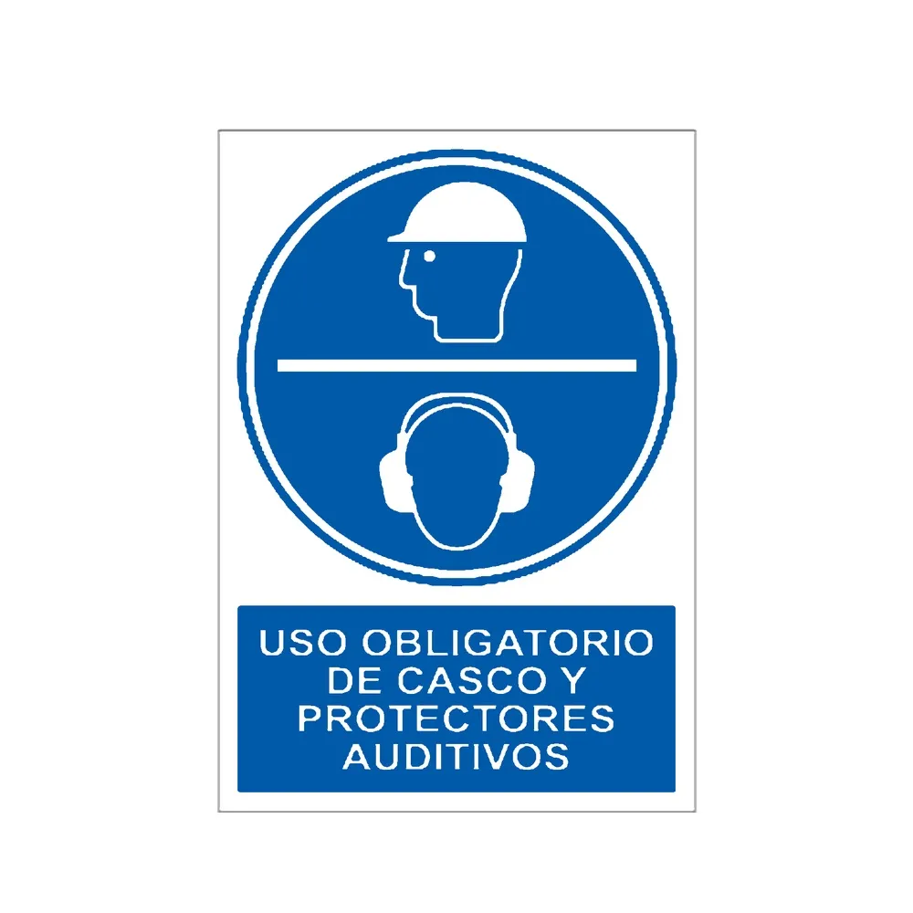 Señal / Cartel de Uso obligatorio de casco y protectores auditivos