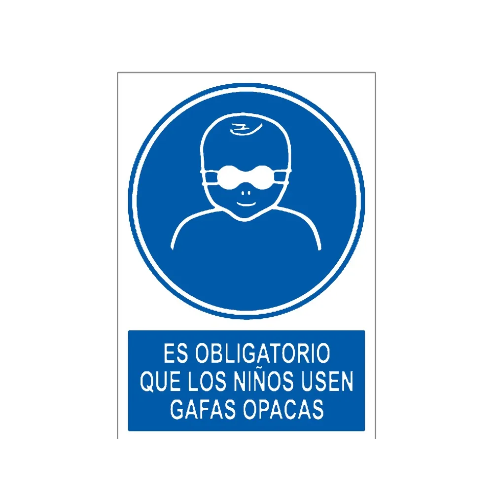 Señal / Cartel de Obligatorio que los niños usen gafas opacas