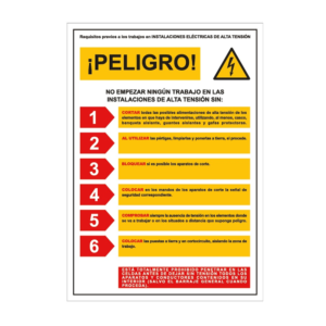Señal / cartel de ¡PELIGRO! No empezar trabajo en instalaciones de alta tensión