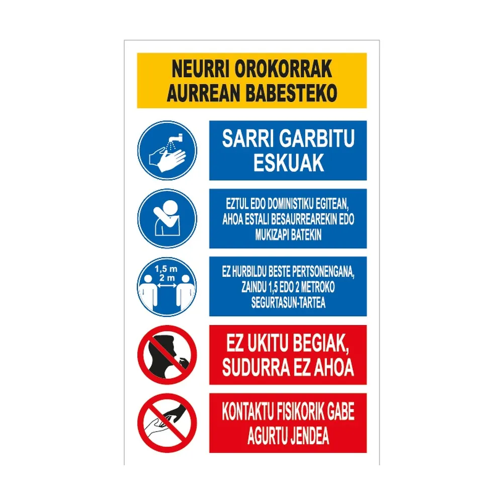 Señal / cartel de Kartela neurri orokorrak babesteko (euskera)