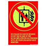 Cartel / Señal luminiscente «No utilizar en caso de incendio» multilingüe (ES/EN/FR/DE) Clase A y Clase B