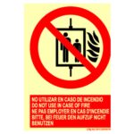 Cartel / Señal luminiscente «No utilizar en caso de incendio» multilingüe (ES/EN/FR/DE) Clase A y Clase B