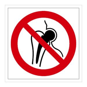Señal / Cartel de Prohibida la entrada con implantes metálicos