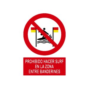 Señal deportiva «Prohibido hacer surf en la zona entre banderines»