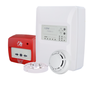 DMTECH DMT-FP9000L-2KIT-IT Kit central convencional 2 zonas con detector óptico y pulsador rearmable