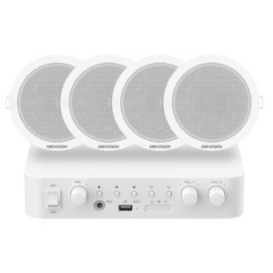 Hikvision DS-QAE0KA60206-4 Kit de Megafonía con Amplificador 60 W y 4 Altavoces de Techo 6 W