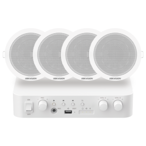 Hikvision DS-QAE1KA80206-4 Kit de audio con amplificador 80 W y 4 altavoces de techo 6 W