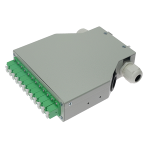 FIBERBOX-DIN-12-LC-APC Caja de distribución de fibra óptica para carril DIN con 12 adaptadores LC dúplex APC