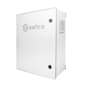 Safire SF-BOX6050AC8POE-LITIO Armario de Poliéster IP55 con Switch 8 Puertos PoE y Carga Rápida 17 A/h para Farola