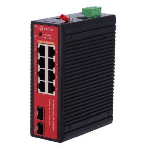 Safire SF-SWI8GE2SFP-2BT-360W-DIN Switch Industrial L2+ Gestionable 8×GE PoE 802.3bt 90 W Riel DIN
